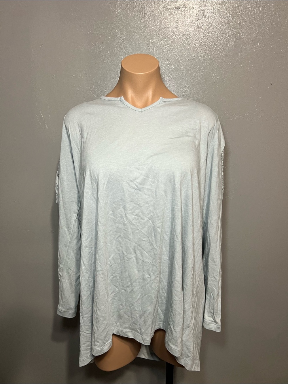 Ellos Women's Long Sleeve Lace Inset Top Light Blue Size 18/20 L